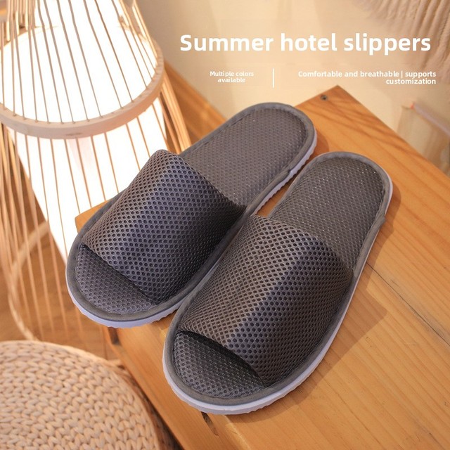 Mesh Summer Disposable Slippers Thickened Non-Slip Breathable Open-Toe Half-Wrap Style Customizable Logo for Guests Hotels