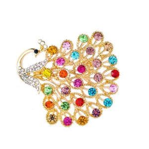 Broche Paon 2026, Style Ethnique Vintage, Strass, Plaqué Or Rose, en Alliage, pour Enfants, Cadeau de Mariage et Fiançailles - Product Image 1