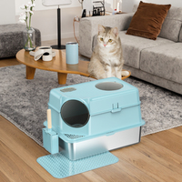 Toilette pour animaux de compagnie en acier inoxydable à design ouvert, grande capacité de 20 L, portable, facile à nettoyer, couleur personnalisée, accessoire pour bac à litière pour chat