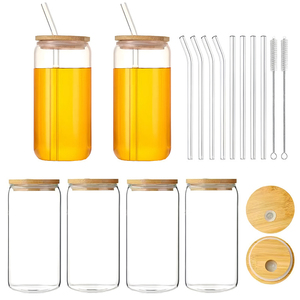 أكواب شرب زجاجية عصرية خالية من مادة BPA سعة 500 مل و600 مل، صديقة للبيئة وآمنة للاستخدام في الميكروويف، مع فرشاة تنظيف للسفر، مناسبة للحليب والمشروبات الباردة والحفلات - Product Image 1