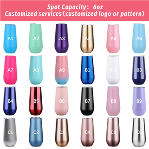 Fábrica 6oz Isolados Stemless Wine Tumbler 12oz Champagne Tumbler Copos Aço Inoxidável Flauta Tumbler com Tampas - Product Image 5