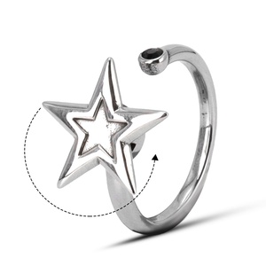 316L Stainless Steel <b>Fidget</b> <b>Rings</b> Double Star Design Adjustable Gemstone Accent Modern Fashion Jewelry for Men Women Daily Wear - Product Image 1
