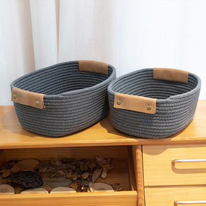 Tùy Chỉnh Phòng Tắm Dệt Giặt Giỏ Phong Cách Bông Sợi Dây Thừng Lưu Trữ Đồ Chơi Giỏ Nhà Tổ Chức Thùng Với Xử Lý - Product Image 3