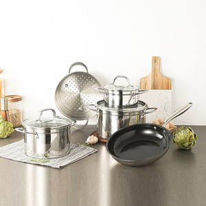 8 Stuks Klassieke Moderne Mode Roestvrij Staal Kookgerei Set Steamer Europa Us Stijl Universele Bodem <span class=keywords><strong>5</strong></span> Lagen Glazen Afdekking Keuken - Product Image 2