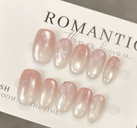 TSZS Faux Ongles à Presser en Acrylique Faits Main Rose Nude Dégradé 10 Pièces Style Simple et Tendance French Cat Eye Amande Vente en Gros