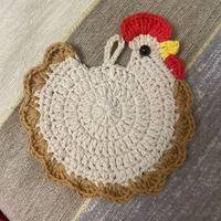Sous-verres isolants en laine au crochet faits main, motif poussin créatif, forme irrégulière, décoration de bureau DIY