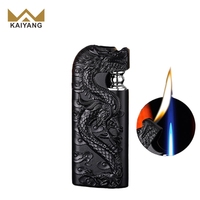 KY 2024 briquet Dragon en relief double flamme coupe-vent gaz rechargeable briquets en métal Cool