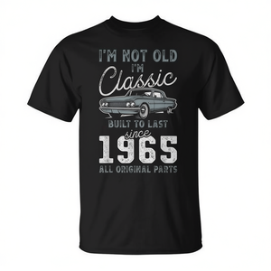 Camiseta clásica de cumpleaños con diseño de coche de 1965, unisex, para adultos, cuello redondo, manga corta, hecha para durar, todas las piezas originales - Product Image 3