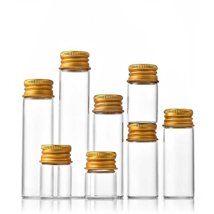 DIA 22mm Transparent Glass Storage Bottle With Aluminum Silver Caps ...