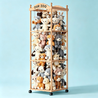 Tour de Rangement pour Peluches Zoo, Support en Bois pour Peluches avec Roues, Organisateur de Rangement pour Jouets, Rangement pour Peluches Douces