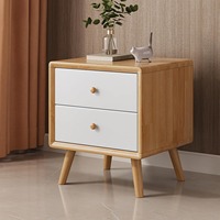 Mesa de Noche Contemporánea de Madera con Cajón, Mesa de Noche de Madera Maciza, Mesa de Noche de Madera Natural, Estilo Moderno de Mediados de Siglo