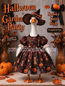 Déguisement d'Halloween pour statue de canard, motif lune et étoiles, avec chapeau de sorcière, vêtements de décoration pour canard de porche, pour jardin et pelouse - Product Image 5