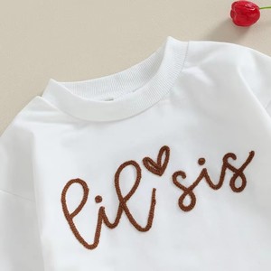 Ensemble de sweat-shirt personnalisé assorti pour soeur barboteuse bébé filles broderie en chenille gros sweat-shirt Sis pull <span class=keywords><strong>LIL</strong></span> SIS barboteuse à bulles - Product Image 3