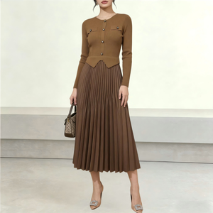 Vestidos Plisados Miyake al por Mayor para <span class=keywords><strong>Mujer</strong></span>, Vestidos Casuales Marrones de Moda para <span class=keywords><strong>Fiesta</strong></span>, Talla Única, Vestido Modesto para Iglesia - Product Image 1