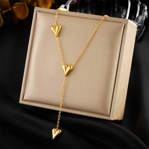Cross-border fashion gold-plated retro smooth stainless steel chain love accessories jewelry <b>bracelet</b> necklace jewelry <b>set</b> - Product Image 6