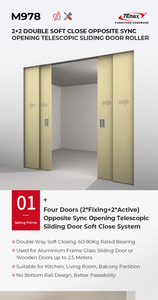 Sistema di Ammortizzazione per Porta Scorrevole Telescopica M978 2+2 con Telaio in Alluminio a Bordo Stretto e Apertura Inversa - Product Image 4