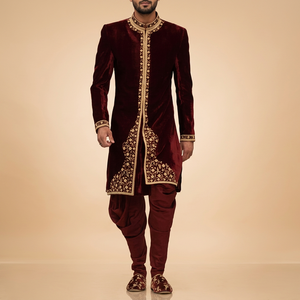 NEWLY---STYLISH---INDO-WESTERN--MAROON SHERWANI with <b>Pant</b> WITH BEAUTIFUL ZARDOZI >Men's Suits & Blazer>Men's Suits - Product Image 5