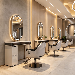 Station de coiffure moderne avec miroir simple face, table de coiffure, poste de barbier, miroir de maquillage - Product Image 1