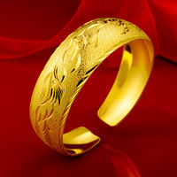 Bracelet YL pour mariage, large ouverture, motif Dragon Phénix, en cuivre imitation or, style vintage, couleur inaltérable et durable