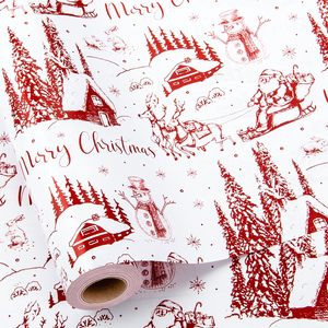 Vintage Christmas Wrapping <b>Paper</b> <b>Red</b> Classic Santa Deer Design 46.8 Square Feet Gift Craft Recyclable Double Side Roll - Product Image 1