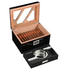 ซิการ์ Humidor ซีดาร์ไม้ซิการ์ Humidor กล่องไฮโกรมิเตอร์อุปกรณ์เสริมลิ้นชักแก้วด้านบนซิการ์ผู้ถือ Ashtray ชุด