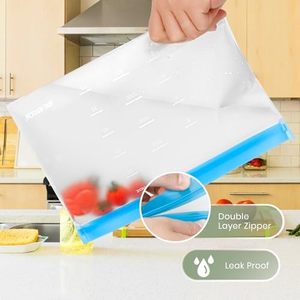Sacs de conservation alimentaire en silicone PEVA sans BPA, résistants aux fuites, compatibles lave-vaisselle, gris, 6 gallons, réutilisables, pour congélation - Product Image 5