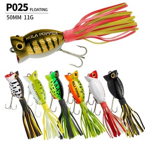 Leurres <span class=keywords><strong>de</strong></span> pêche Hula Popper à bouche bombée avec jupe en caoutchouc, 10 couleurs, yeux 3D, pour pêche en surface au bar - Product Image 2