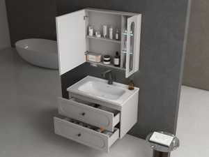 Precio bajo Venta Moderno Lavabo de cerámica de acero inoxidable Montado en la pared Espejo LED Baño Tocador Hotel Apartamento - Product Image 5