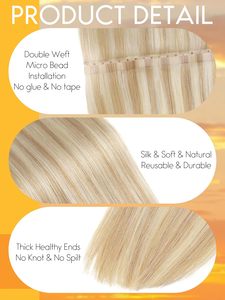 Extensiones de Cabello Caliee <span class=keywords><strong>con</strong></span> Clip, Color Marrón Claro <span class=keywords><strong>con</strong></span> Reflejos Rubio Platino, 20 Pulgadas, <span class=keywords><strong>con</strong></span> Doble Lengüeta, Corte de Mariposa, Cortables - Product Image 4