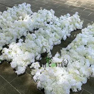 Hoge Kwaliteit Zijde Kunstmatige Roos Witte Bruiloft Tafeldecoratie Flower Runner