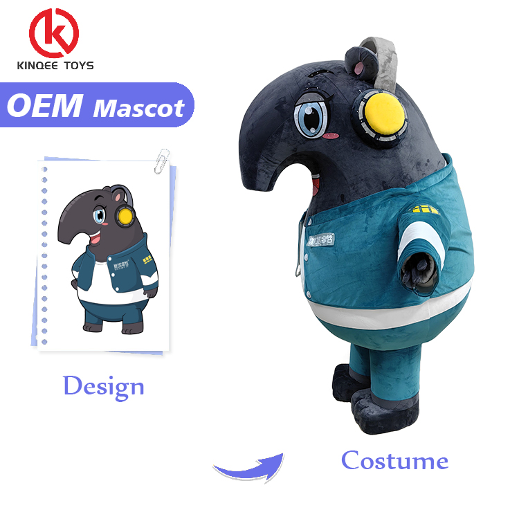 Fantasia de mascote Kinqee de personagem de elefante, mascote de animal engraçado personalizado para Cosplay, evento de pelúcia macio adulto