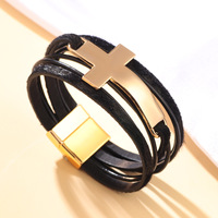 Bracelet large en alliage multi-couches électroplaqué, design croix personnalisé, pour couples, best-seller transfrontalier, succès d'Amazon