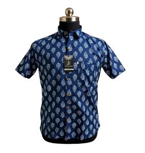 Meilleure collection de chemises en coton bleu à manches courtes pour hommes, chemise à manches courtes, grossiste en chemises, chemises imprimées à la main - Product Image 1