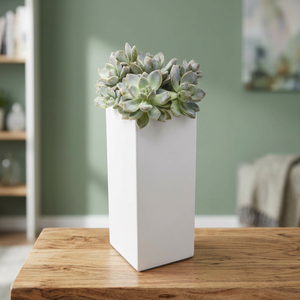 Modern <b>White</b> Square Vase Planter Decorative Flower <b>Pot</b> Elegant Desktop <b>Plant</b> Holder Minimalist Tabletop Centerpiece Contemporary - Product Image 3