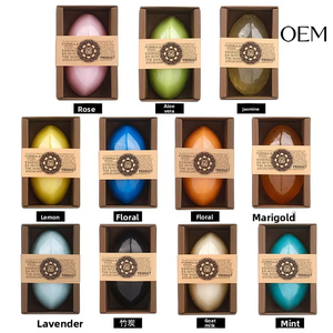 สบู่น้ำมันหอมระเหยรูปมะกอกแบบ OEM ในกล่องของขวัญกระดาษคราฟท์ แบรนด์ส่วนตัว สบู่สำหรับโรงแรม ลาเวนเดอร์ กุหลาบ ของชำร่วยงานปาร์ตี้ งานแต่งงาน - Product Image 1