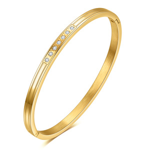 Pulseras de Moda con Baño de Oro de 18K, Incrustaciones de Circonita en Una Sola Hilera, Acero Inoxidable Abierto, para Parejas, Unisex, Regalo, Joyería - Product Image 5