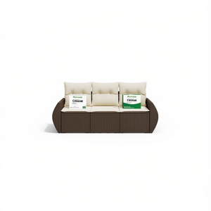 Brown Garden <b>Sofa</b> Set With Cream Cushions Outdoor <b>Rattan</b> Furniture Waterproof Contemporary Design - Product Image 1