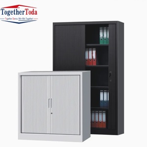 Armoire de rangement métallique à 2 portes avec volet roulant, meuble de bureau en acier, armoire à roulettes, porte enroulable, armoire de classement métallique - Product Image 1
