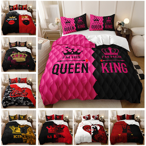 Màu đỏ và màu đen vua và nữ hoàng Duvet cover cho cặp vợ chồng Quà tặng đám cưới vương miện của mình và cô <span class=keywords><strong>bedding</strong></span> <span class=keywords><strong>Set</strong></span> - Product Image 2