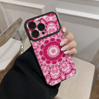 Coque de téléphone rétro rose à motif mandala compatible avec les modèles 17/16 PRO/15, en TPU premium, personnalisée avec un laser, en similicuir d'agneau