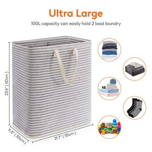 <strong>Large</strong> Collapsible Laundry <strong>Basket</strong> 75L 100L Freestanding Waterproof Clothes Hamper <strong>Storage</strong> with Easy Carry Handles for Clothes - Product Image 2