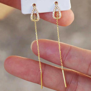 Lashozar – boucles d'oreilles en forme de goutte d'eau pour femmes, bijoux de fête à la mode, couleur or, chaîne en cristal, E4092 - Product Image 5