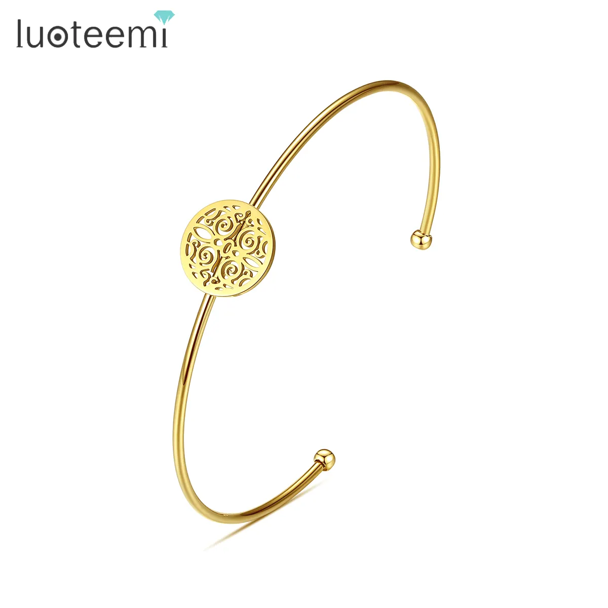 SP-LAM Coin Charm Open Gold Plated New Design Metal Handmade Cuff Lady Stylish Bangle Jewelry Woman