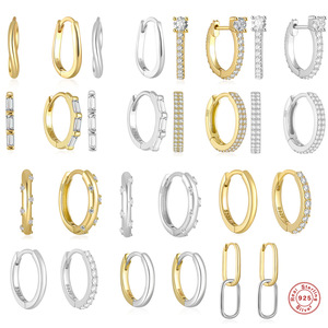 Boucles d'oreilles créoles brillantes en argent 925 couleur or, accessoire de piercing, créoles tendance pour femme - Product Image 5
