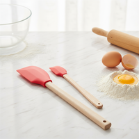 Spatule-racloir de cuisine en silicone avec manche en bois pour pâtisserie et cuisson
