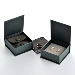 GLAMPKG New Arrival Microfiber Jewelry Cover Deboss Logo Button Pouch Magnetic Book Style Box With Foam Insert Packaging Set - Product Image 2
