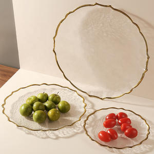 المائدة المنزلية الشفافة شفافة أطباق طعام غربية شفافة بحافة ذهبية طقم أطباق - Product Image 1