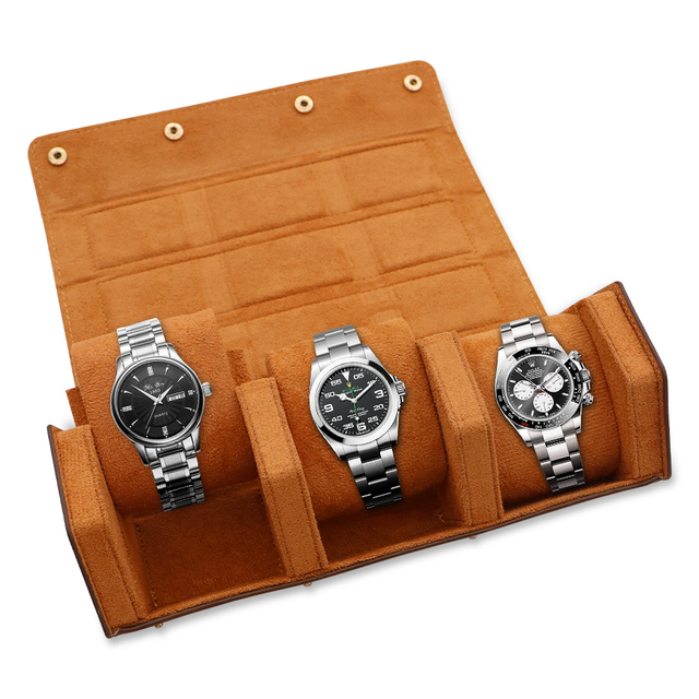 Custom Watch Travel Case for Men Leather Watch Roll Case Storage for Travel - Brown Full Grain Cow Leather