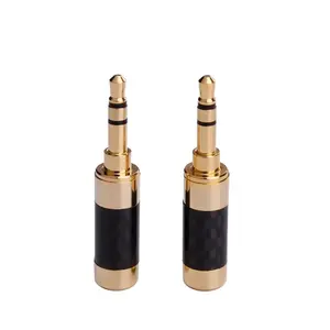 3.5mm TRS Connector 3 pole Stereo Male Jack Black Carbon Fiber Gold Plated Wire 3.5 Earphone Headphone Plug with Tail clamps