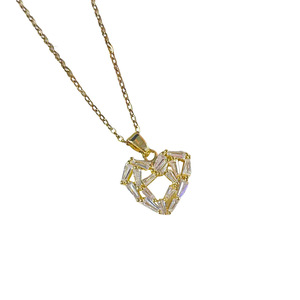 Zircon Coeur Pendentif Clavicule Collier Femmes Haute Qualité En Laiton Plaqué Or 18k Ensemble de Bijoux - Product Image 6